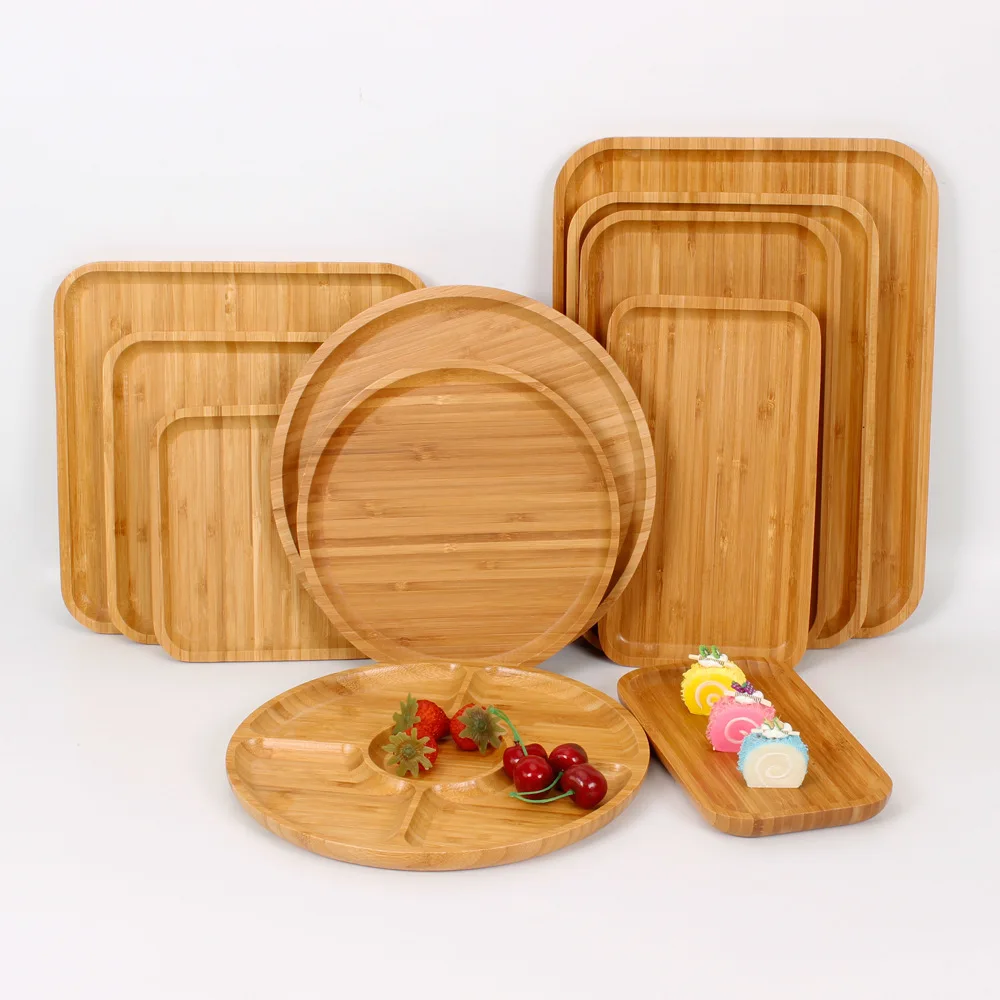 2021 New Plate Tray Wooden Bamboo Tray Household Wood Plate Japanese