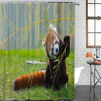 

Eco-Friendly Shower Curtain Chinese Lesser Panda Printed Shower Curtain Bathroom Decor Waterproof Fabric Bath Shower Curtain