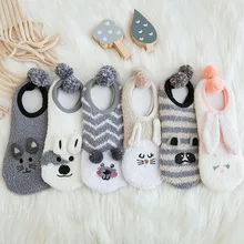 Милые коралловые носки с кроликом и медведем для девочек сказочные эластичные мягкие носки-тапочки для женщин и девочек пушистые теплые зимние дышащие мягкие носки