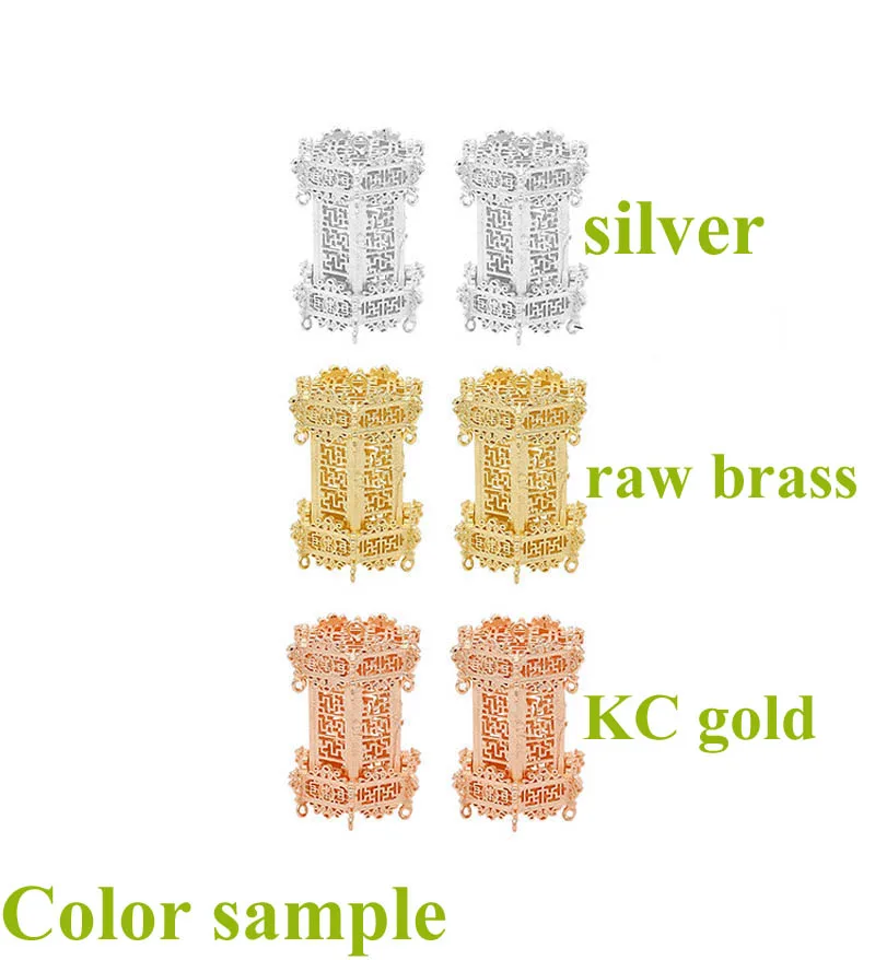 겨울 꽃 가지 펜던트 참, 2 루프 커넥터, 61x25mm, 품질 황동 캐스팅 KC 골드 도금 DIY 헤어 쥬얼리, 6 쌍