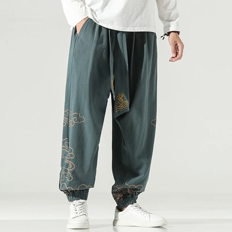 Chinese Style Retro Cotton Kung Fu Pants Men Clothing Autumn Fashion Clothes Loose Casual Pants Plus Size Harem KK3828