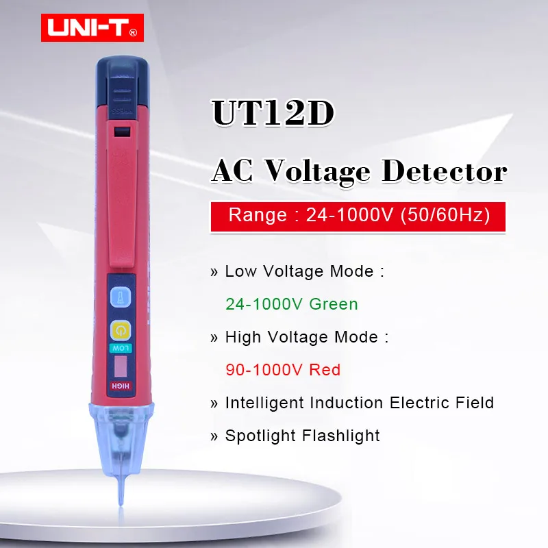 

Non-Contact AC Voltage Detector UNI-T UT12D electrical test pencil 50/60Hz 24V~1000V LED indication Low voltage indication