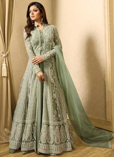 Buy Bottle Green Georgette Anarkali Gown with Hand Embroidered Floral  Design KALKI Fashion India