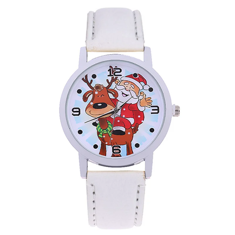 

New Fashion Christmas Watch Ornaments Elderly Pattern Leather Band Analog Quartz Vogue Watches Xmas Decoration Hot Selling