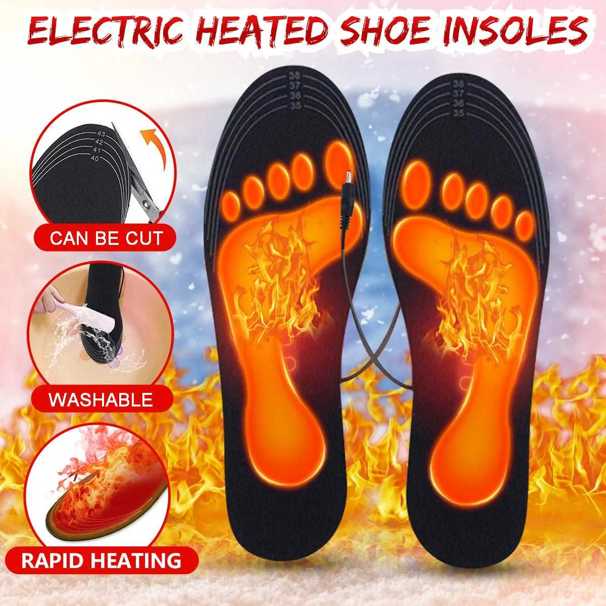 USB Heated Shoe Insoles Electric Foot Warming Pad Feet Warmer Sock Pad