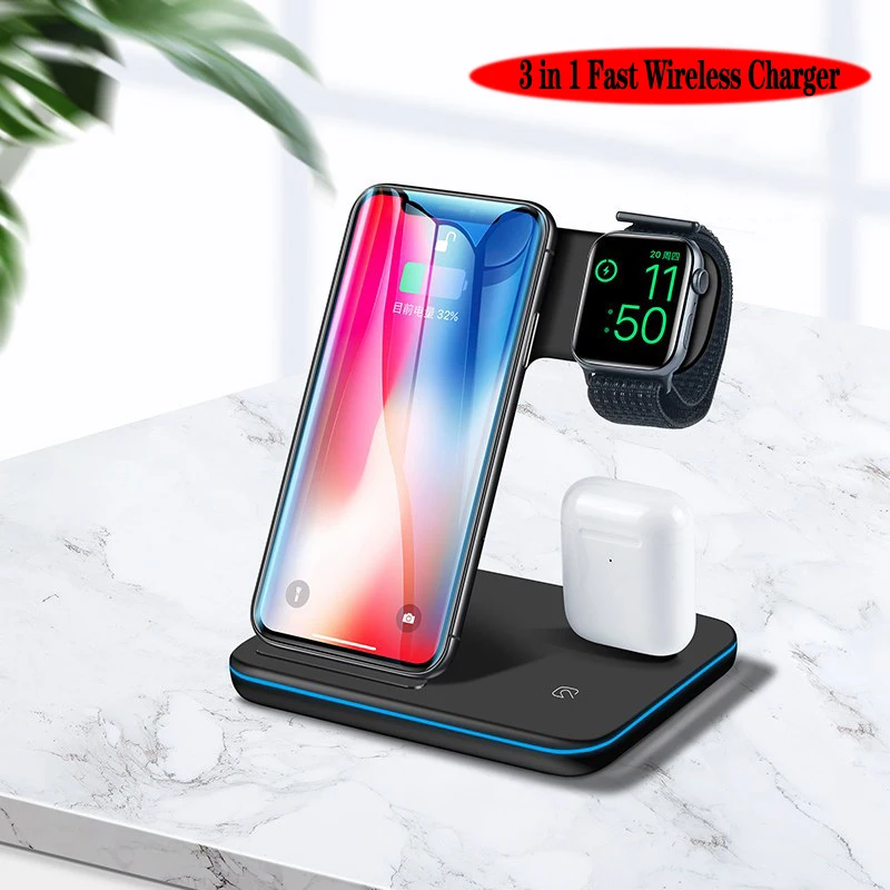 Быстрое беспроводное зарядное устройство 15 Вт 10 3 в 1 док-станция для Apple Watch 2 iPhone XS