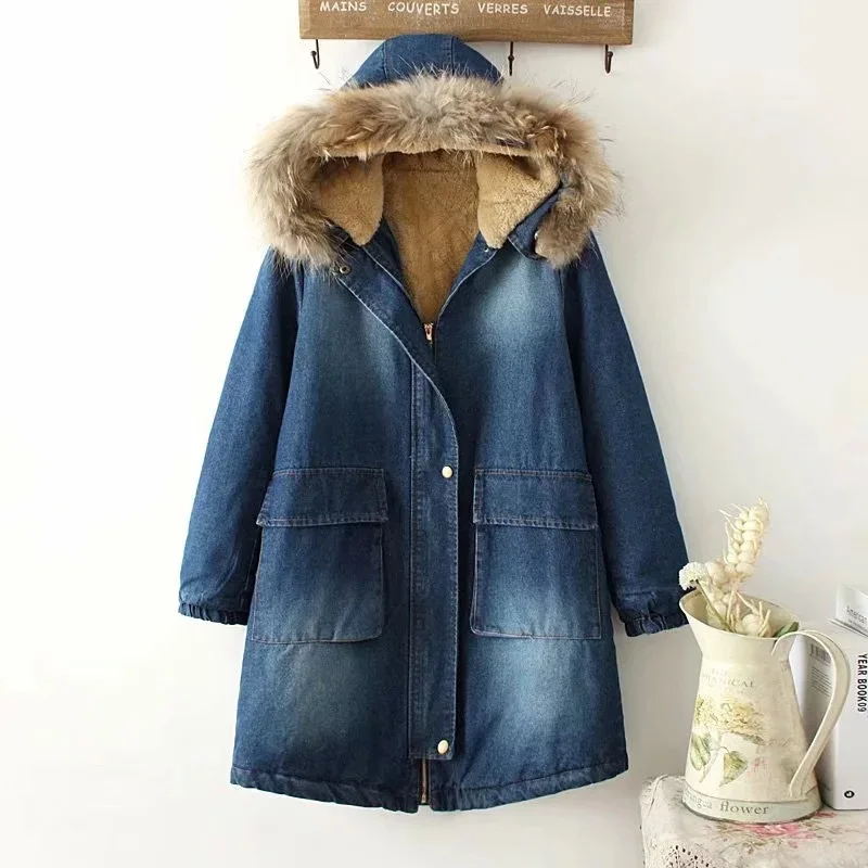 

2018 Winter New Style College Style Loose Thick Berber Fleece Warm Mid-length Cowboy Cotton Overcoat