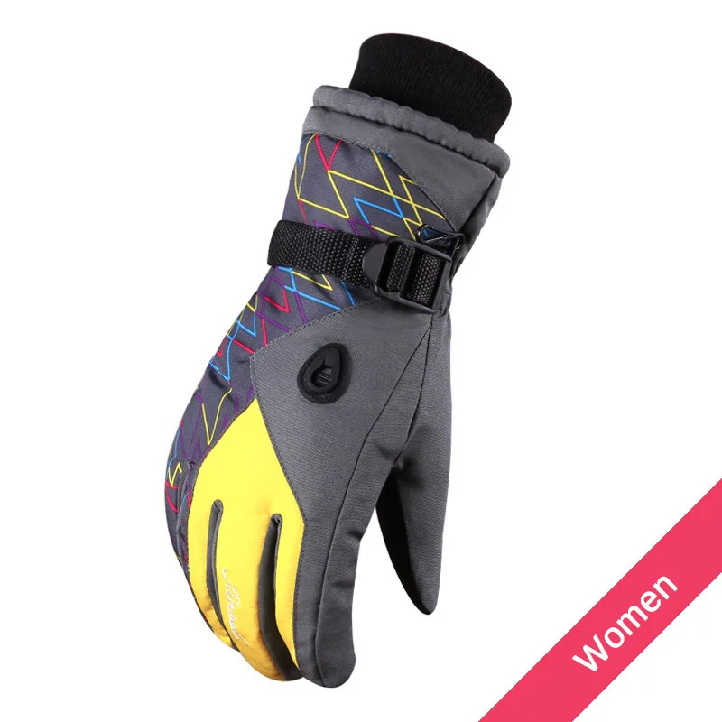 Зимние спортивные теплые лыжные перчатки водонепроницаемые ветрозащитные мягкие перчатки с подогревом для игры на лыжах, сноуборде, велосипеде, мотоцикле - Цвет: Women yellow