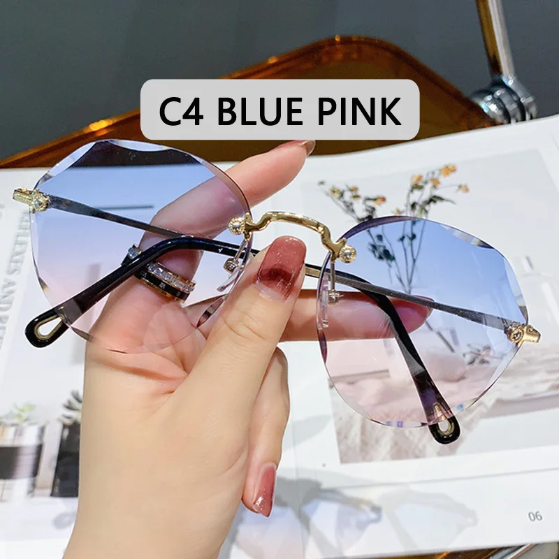 sunglasses for women Classic Rimless Round Sunglasses For Women  Sexy Gradient Oversized Sun Glasses Female Vintage Outdoor Big Frame GogglesUV400 best sunglasses for big nose Sunglasses