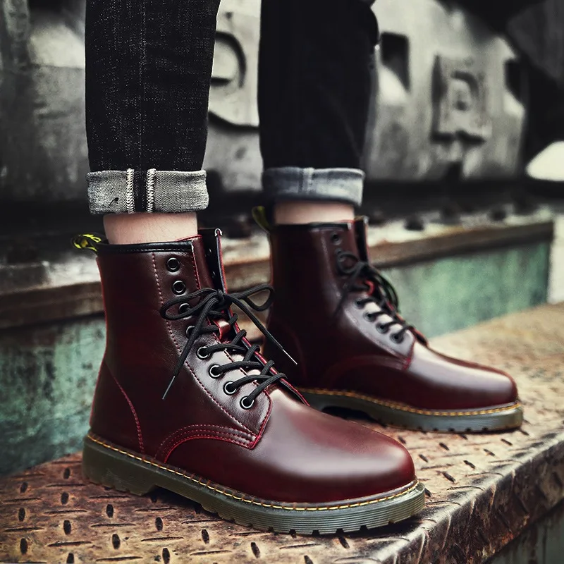 

2019 Autumn & Winter New Style plus Velvet Martin Boots Men Hight-top Leather Boot MEN'S SHOES Worker Boot Trend Small Leather S