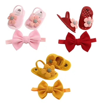

Newborn Kid Baby Girl Flower Sandals Shoes Soft Sole Hook Casual Cute Summer Shoes +Headband 2Pcs Solid Set 0-18M