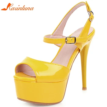 

Karinluna New Design 2020 Peep Toe Summer Sandals Women Shoes Platform Thin High Heels Buckle Strap Party Shoes Woman Sandals