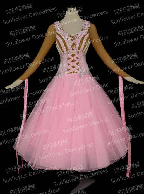 ballroom dancing gown Standard dance dress ballroom dance dress dancing wear pink and skint tone Ribbon Floats - Цвет: As shown in Picture