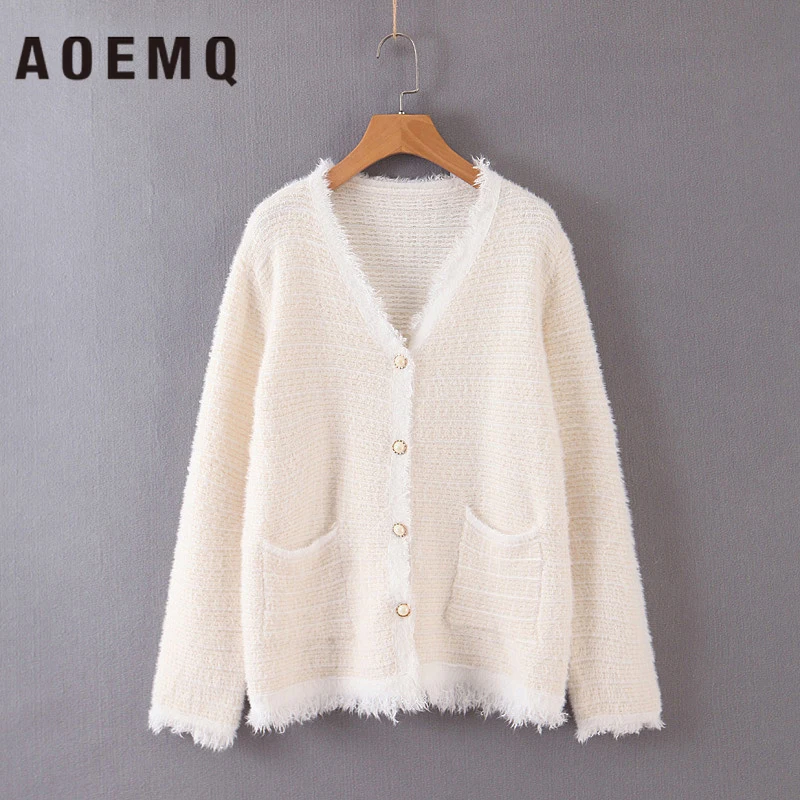 

AOEMQ Fluff Soft Sweaters 3 Colors Solid Warm Winter Sweaters Cardigan Outwear Halloween Happy Day Sweaters Women Clothing
