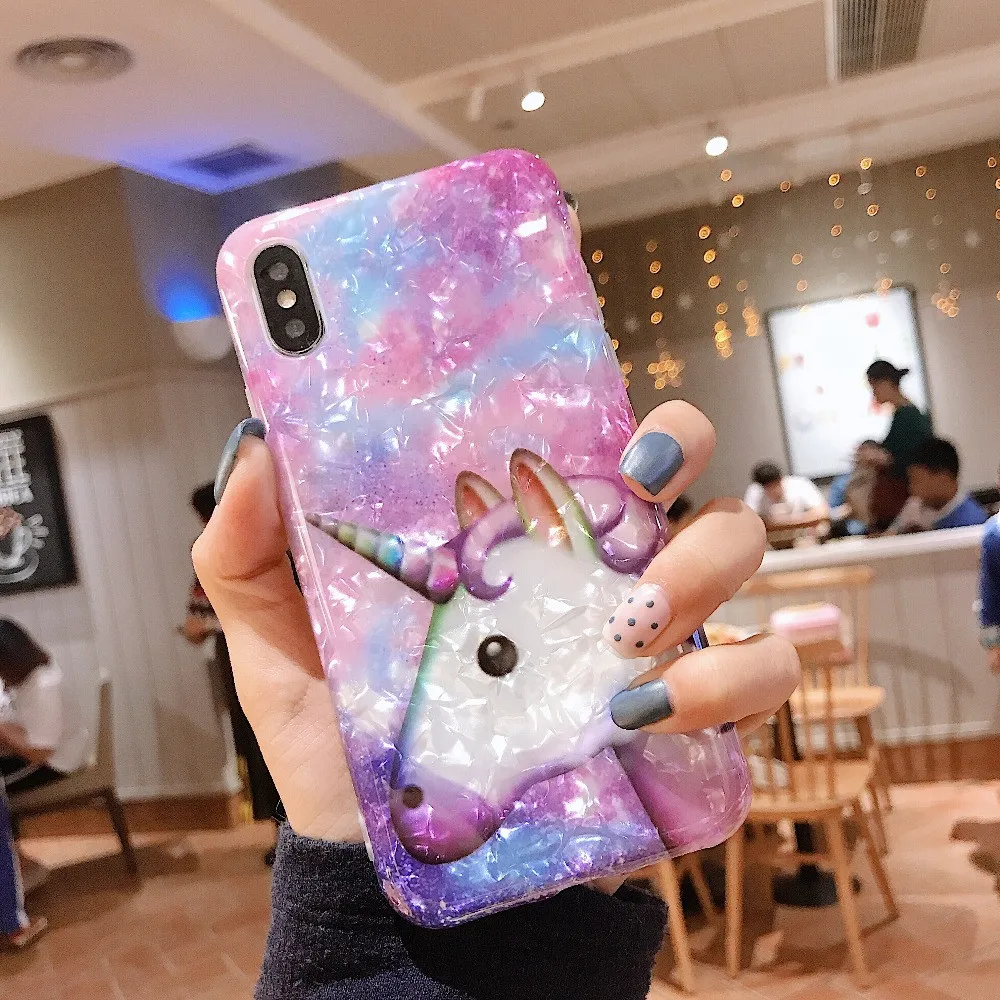 Fundas для iPhone 6S 6 Чехол Силиконовый Радужный Единорог Блестящий милый мраморный чехол для iPhone 6 7 8 Plus X XR Xs Max Мягкий ТПУ чехол - Цвет: 3