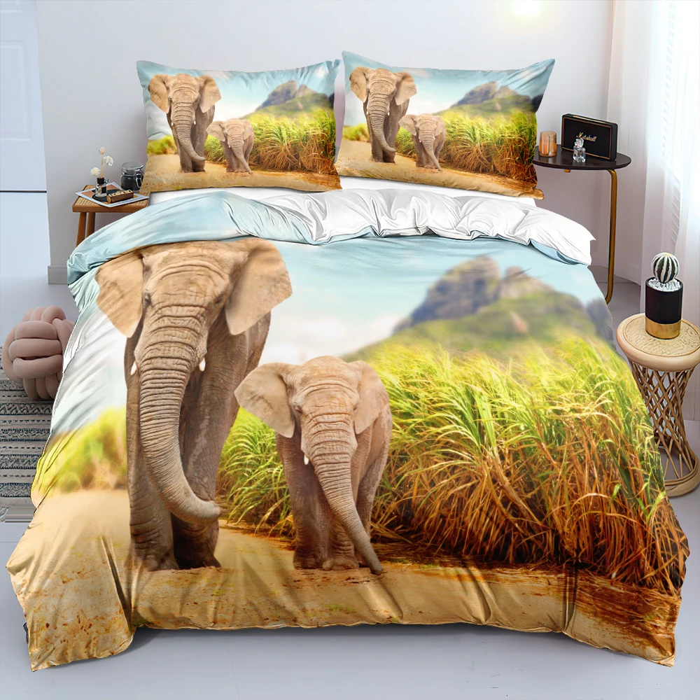 

Elephant Bed Linen 3D Custom Design Animal Duvet Cover Sets Pillow Cases 180*200cm Full Twin Double Single Size White Bedclothes