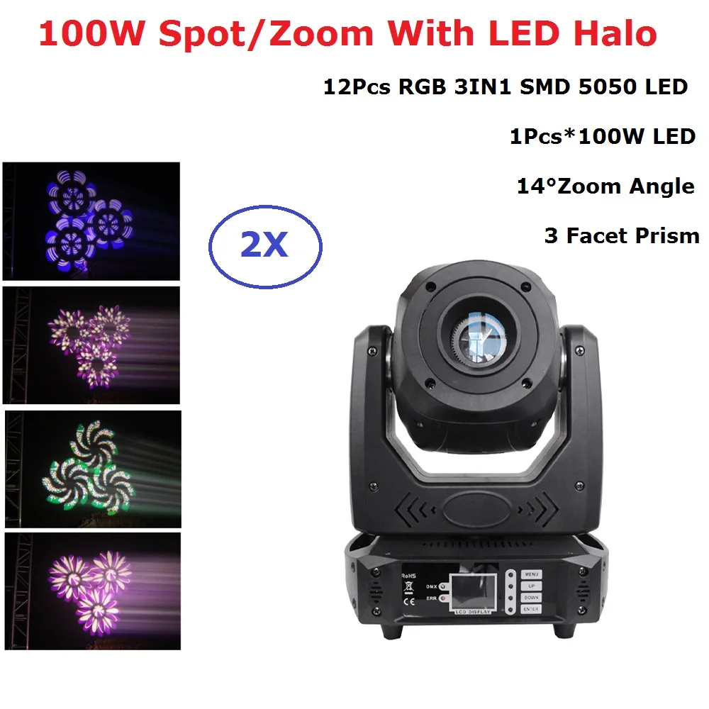 2Pcs/Lot 100W LED Lyre Moving Head Light Beam Spot Zoom Light Party Light Dj Stage Lighting Effect Night Club Disco Decorations