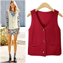 Женский свитер жилет без рукавов вязаный осенний базовый жилет с пуговицами