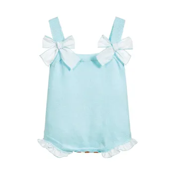 

Summer 2020 Newborn Girl Clothes Fashion BOW-TIE Knitted Baby Bodysuits Tops Candy Color Toddler Infant Onesie Children Jumpsuit