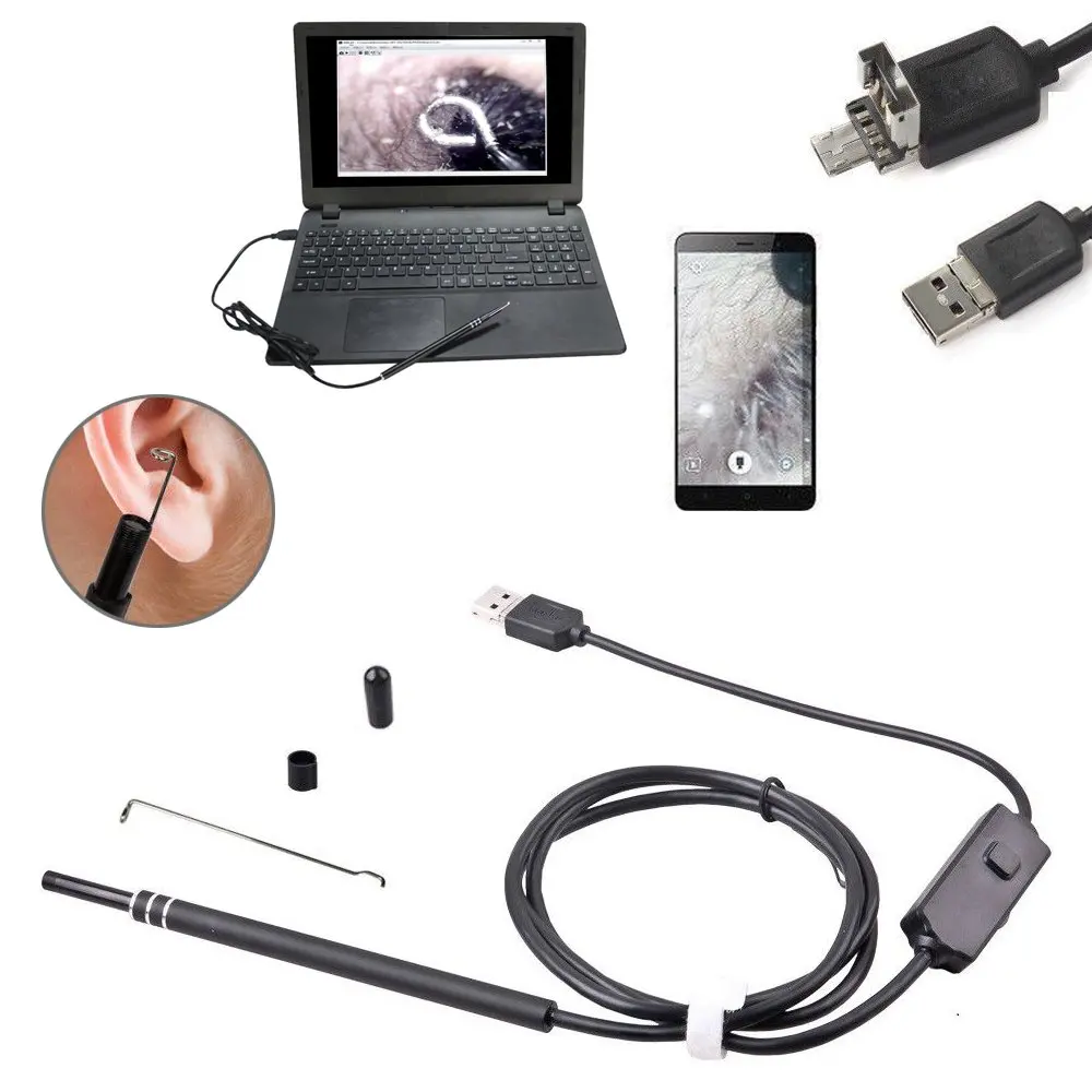 

2-in-1 USB HD Visual Ear Health Care Cleaning Spoon Tool 5.5mm Multifunctional Earpick With Mini Camera Endoscope For Android