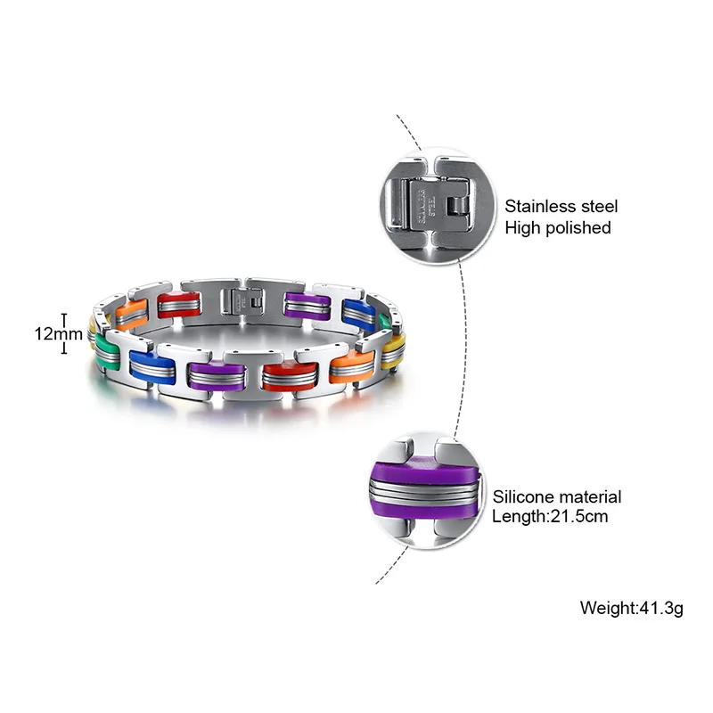 Силиконовые 316L Нержавеющая сталь браслет мужской Радуга Цвет застежка браслет с символикой ЛГБТ геи гордость Браслет для Для мужчин Для женщин