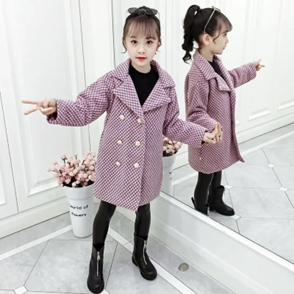 buy  2019 Winter Girls Woolen Jackets Kids Plaid Thicken Coats Children Autumn Clothes Warm Casual Big G