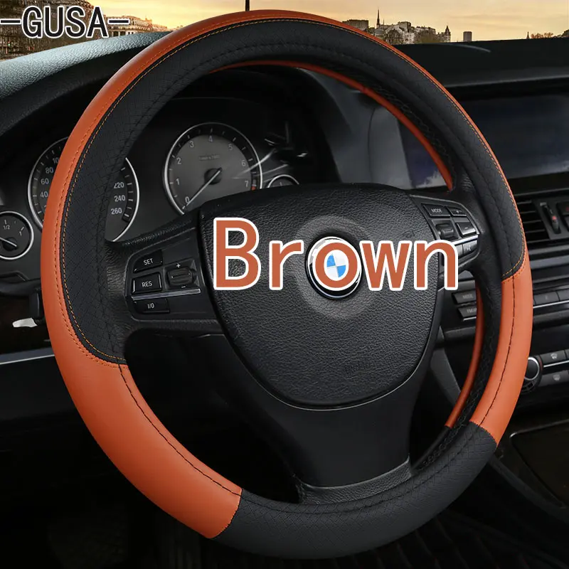 Черный чехол рулевого колеса автомобиля из искусственной кожи для Kia Rio K2 KX CROSS Picanto Morning автомобильные аксессуары - Название цвета: brown