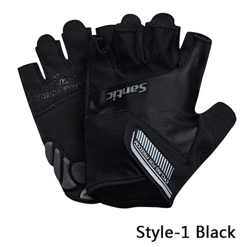 Black-Style 1 SANTIC мужские и женские профессиональные перчатки для велоспорта, перчатки для шоссейного велосипеда, дышащие противоскользящие перчатки для горного велосипеда, противоударные - Цвет: Black-Style 1