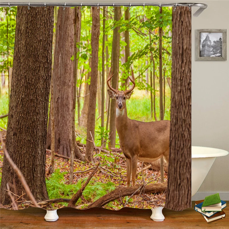 Plant shower curtain bathroom waterproof polyester shower curtain leaf printing bathroom shower curtain with 12 hooks