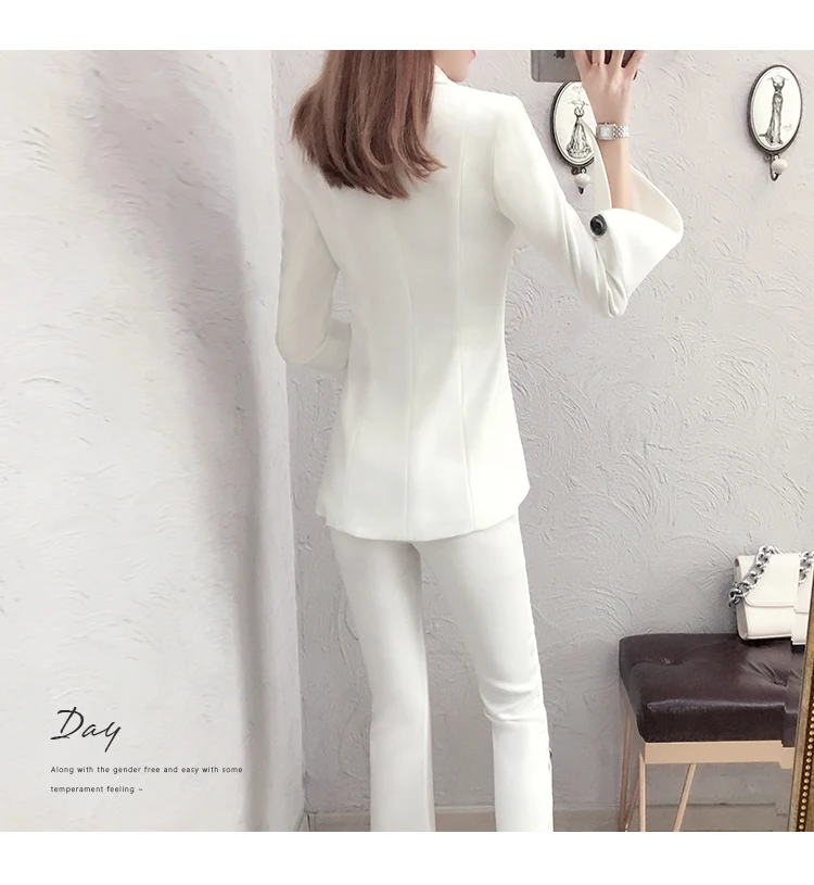 Vrouwen herfst lente nieuwe mode Slanke witte pak pak vrouwelijke temperament dames broek tweedelige trend losse en wilde
