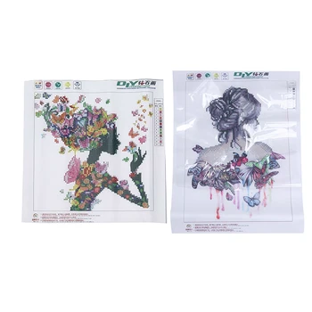 

2 Set Of 5D Diamond Painting Embroidery Set Cross Stitch Kits Gril And Butterfly for Home Decoration