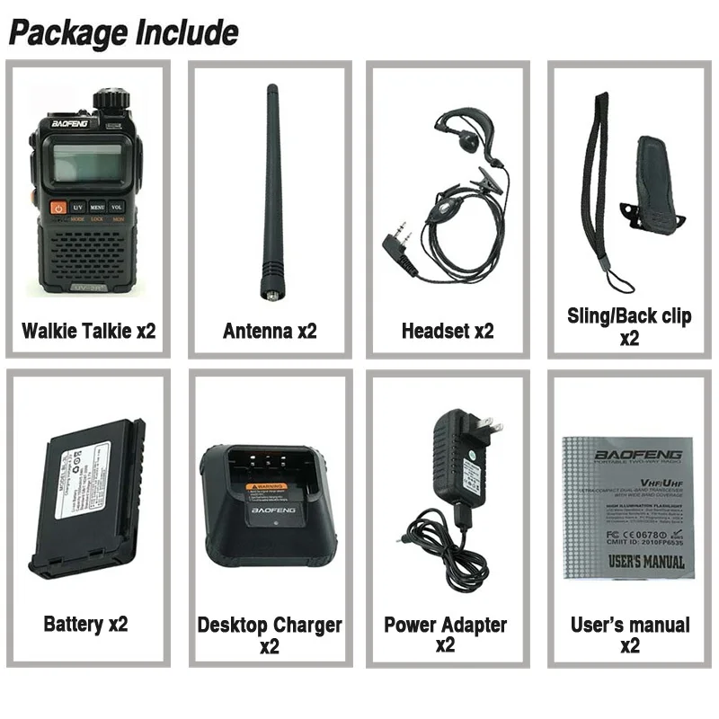 2 шт. Baofeng UV-3R Plus портативная рация 3W UHF& VHF Mini UV 3R+ UV3R фонарик fm-приемопередатчик радиостанции для автомобилей