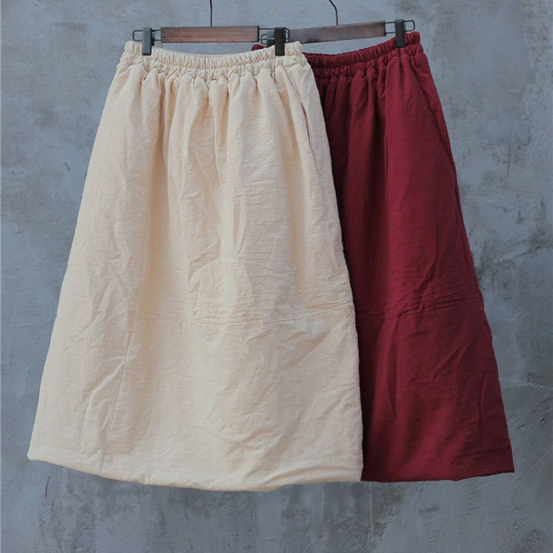 NINI WONDERLAND зимняя теплая хлопковая трапециевидная юбка женская утолщенная винтажная юбка Женская эластичная талия повседневные юбки с высокой талией