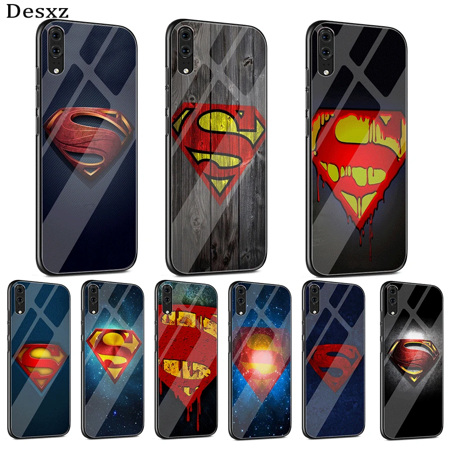 

Mobile Phone Case Glass For Huawei P30 P20 P10 Honor 10 8X Y6 Y9 Mate 20 Lite Pro P Smart Cover Superman S Logo