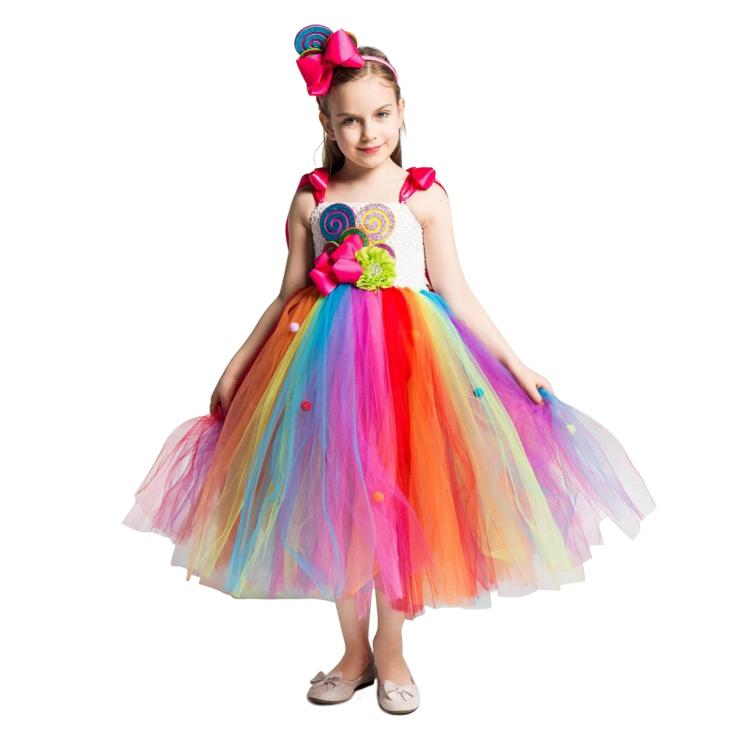 Girls Candy Dress 2 Платье ярких цветов для девочек; милые костюмы в форме леденца радуги; подарки на день рождения; вечерние платья для детей; летние платья - Цвет: Girls Candy Dress 2