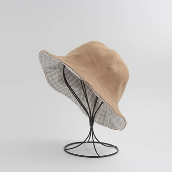 

Double-sided plaid fisherman hat summer fashion ladies hat outdoor shade sunscreen sun basin hat