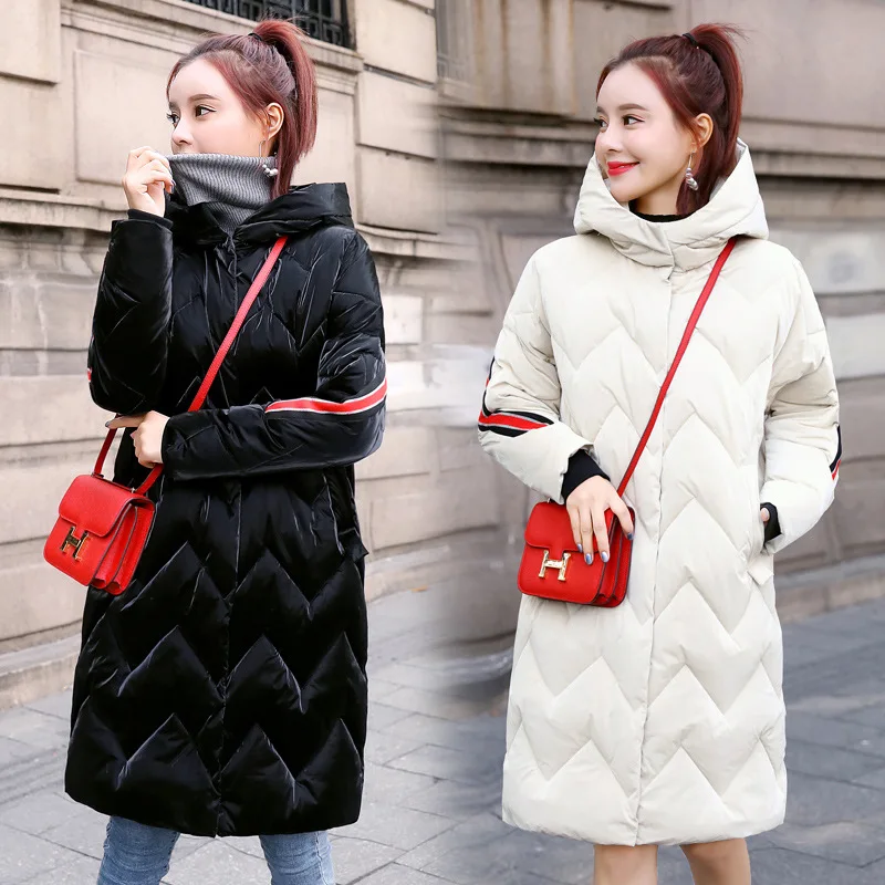 

Hooded Long Cotton Coat-Style Simple Versatile Slim Fit 2018 Winter New Style Solid Color