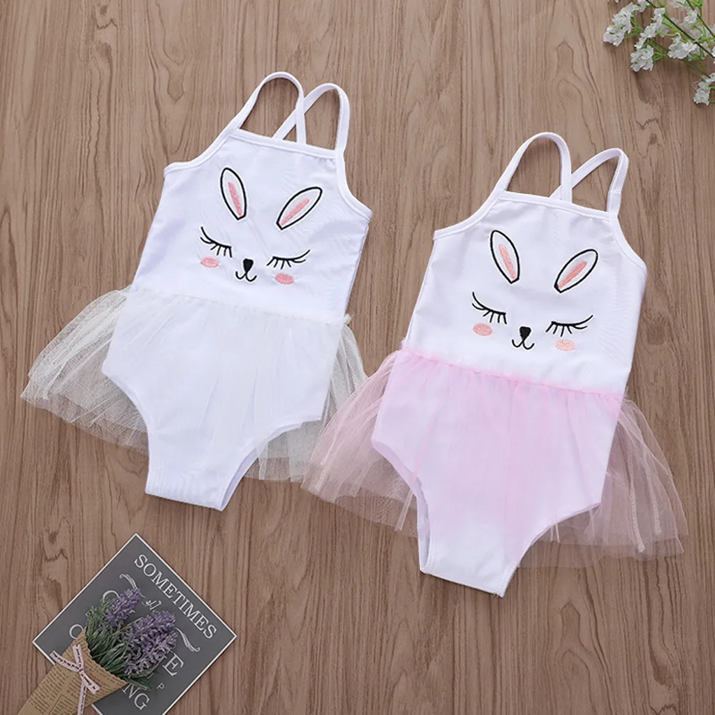 

Kids Baby Girls Embroidered Cartoon Cute rabbit embroidered net swimsuit Bikini Beach Swimsuits Bathing Swimwear L1128