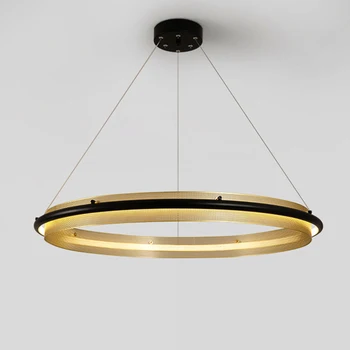 

Postmodern Simple Round Rings Black Plus Gold LED Pendant Lights For Dining Bar Restaurant living room bedroom Deco Hanging Lamp