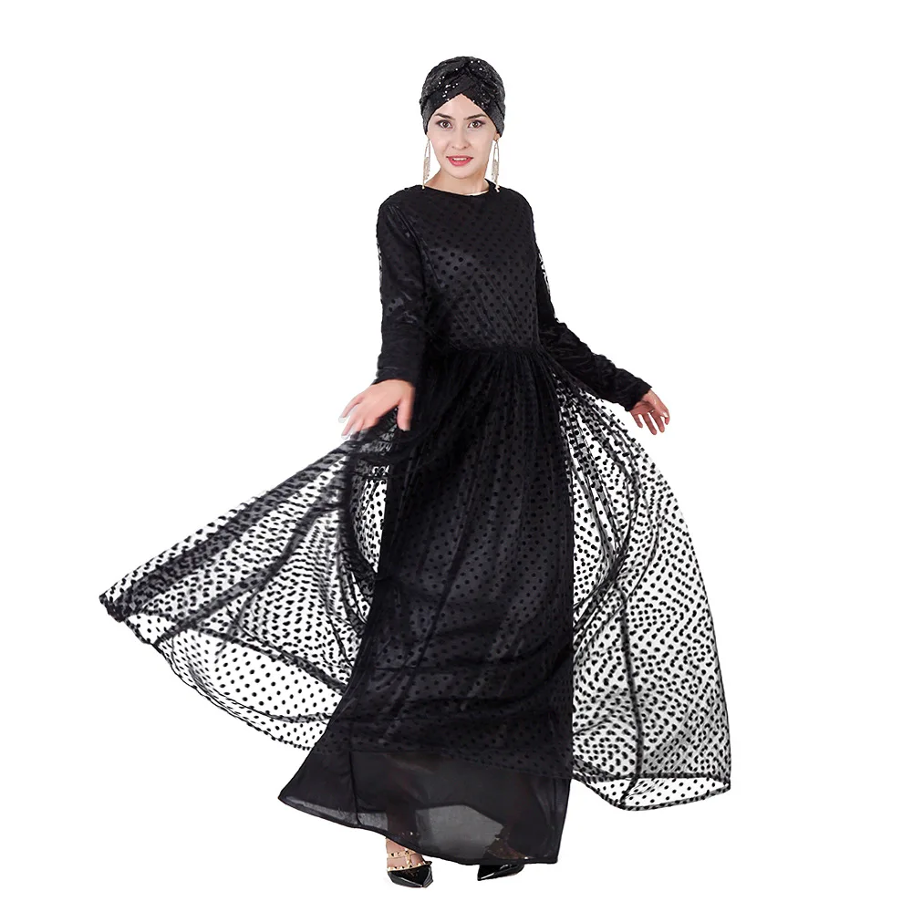Черные Сетчатые мусульманские платья Абаи Maxi Dress Vestidos кардиган-кимоно с длинным халаты Jubah Ближнего Востока Рамазан Исламская