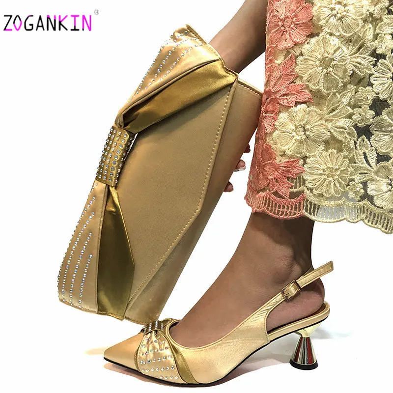 Г.; комплект из туфель и сумочки золотого цвета в нигерийском стиле; комплект из итальянских женских свадебных туфель и сумочки с аппликацией - Цвет: Gold