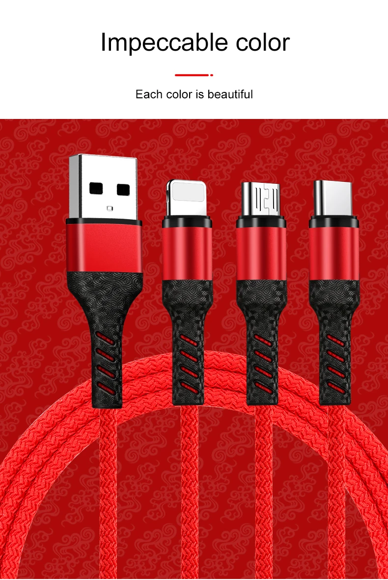3 в 1 Зарядка через usb кабель 3A для мобильного телефона Micro Тип usb C 8 Pin Зарядное устройство кабель для huawei iPhone XR XS Max X Быстрая зарядка кабеля для передачи данных