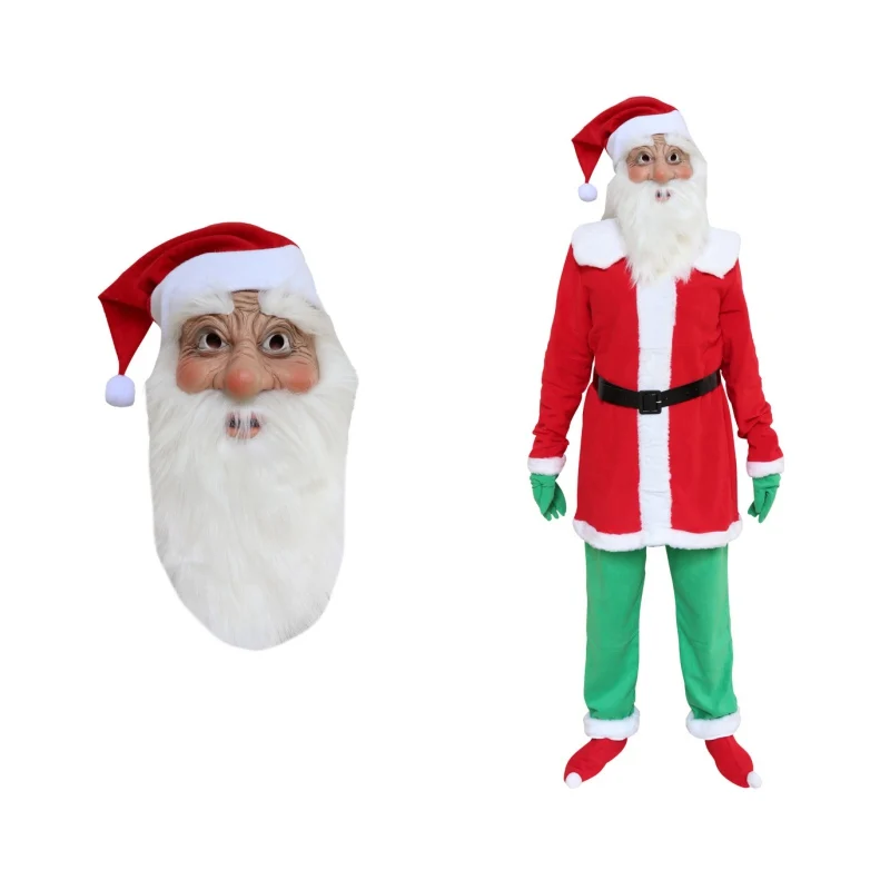 

Merry Christmas Santa Mask Cosplay Santa Claus Latex Mask Santa Claus Costume Masquerade Wig Beard Dress Christmas Cosplay Mask