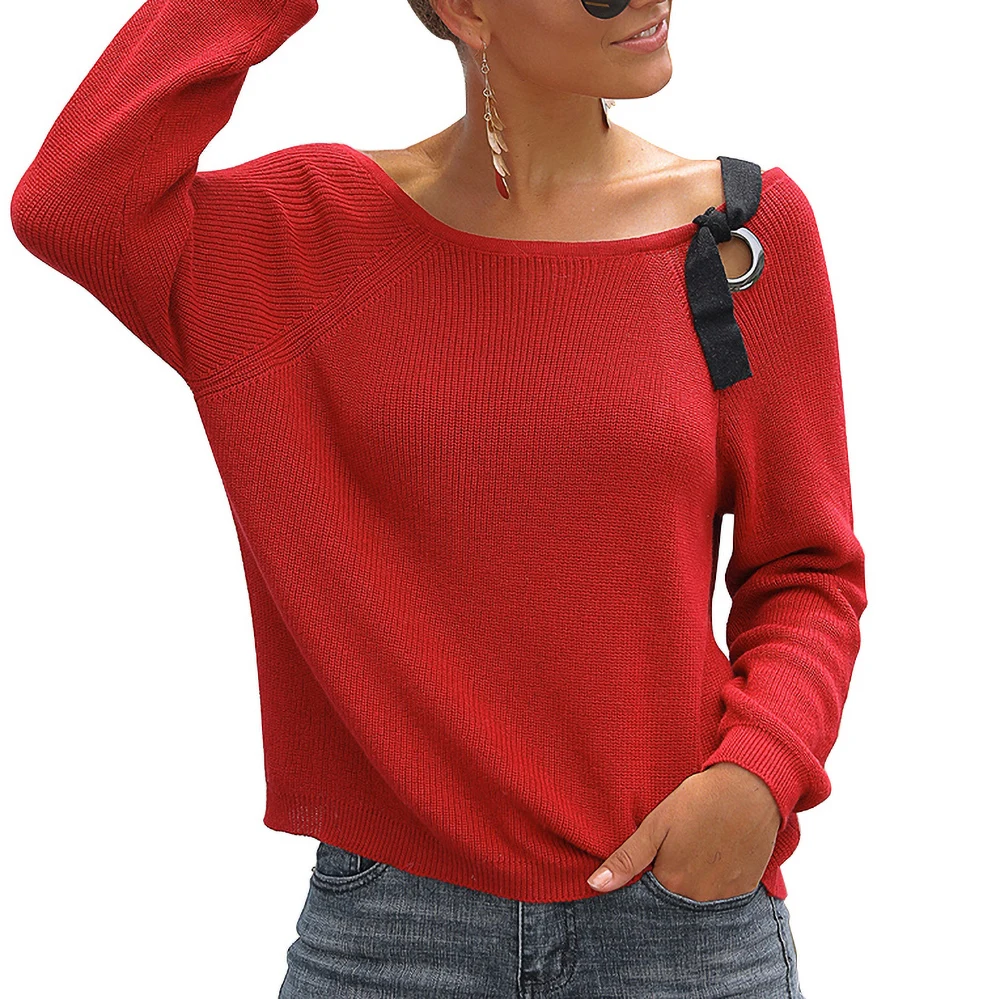 Новый женский пуловер на шнуровке с круглым вырезом и открытыми плечами короткий