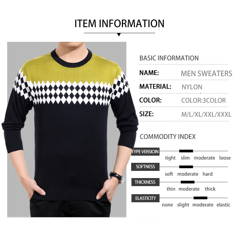 Blog Men Brand Sweater Winter New Style Men's Geometric Color Matching Leisure Round Neck Fit Sweater Fashion Men Sweaters