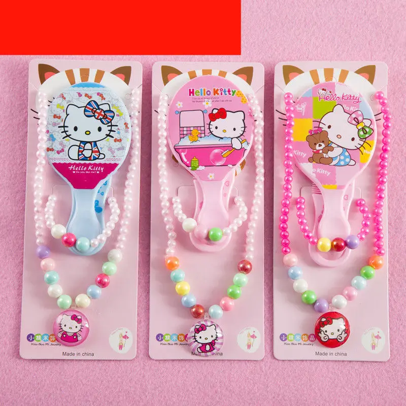 4pcs Disney princess cartoon Mirror comb+necklace bracelet Elsa Jewelry accessories children Frozen doll girl gift cosmetic toy - Цвет: 6
