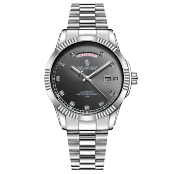 

SENORS Luxury Roles Silver Black Automatic Mechanic Watch Men Male Clock Date Function Solid Stainless Steel Band Auto Self-Wind