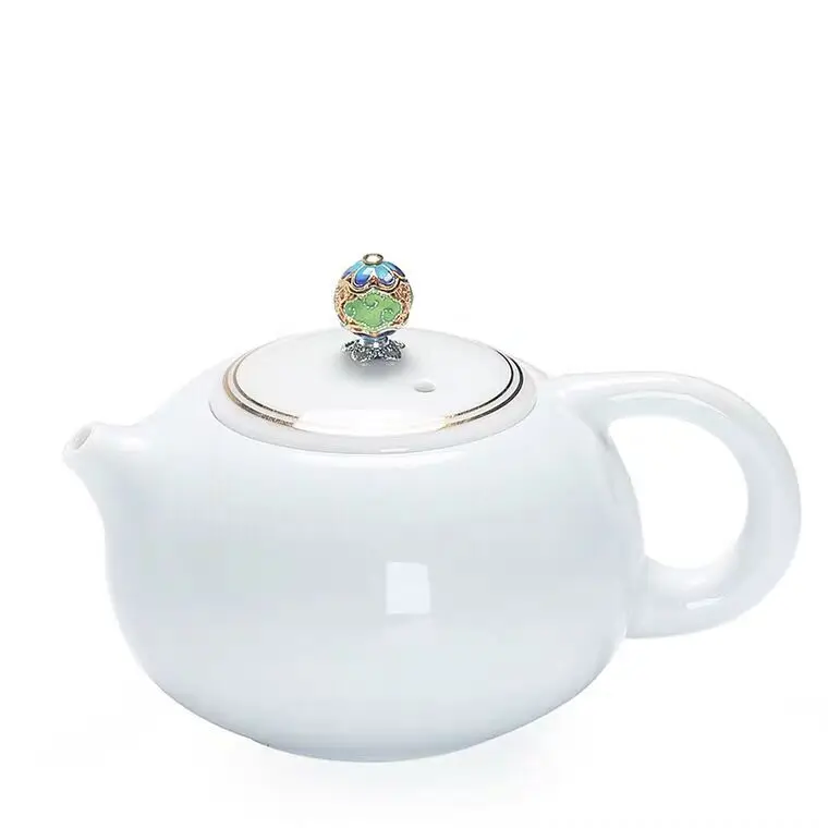 Белый фарфоровый чайник suet jade Xi Shi pot ceramiccining с золотой боковой ручкой