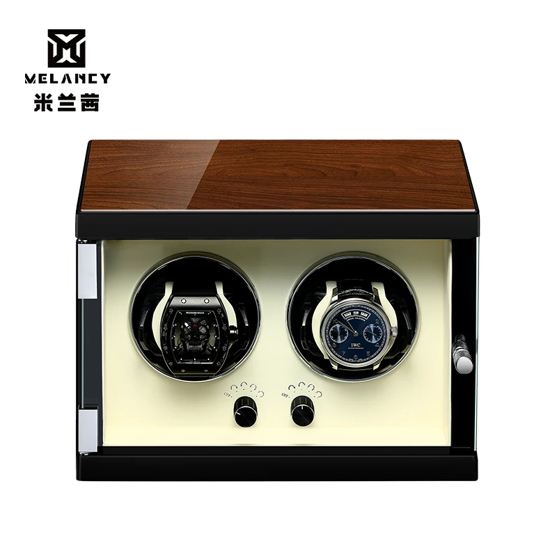 Автоматические часы Winder деревянные 2 слота часы коробка ювелирных изделий Дисплей Чехол для хранения Организатор часы - Цвет: MQ-3202-1