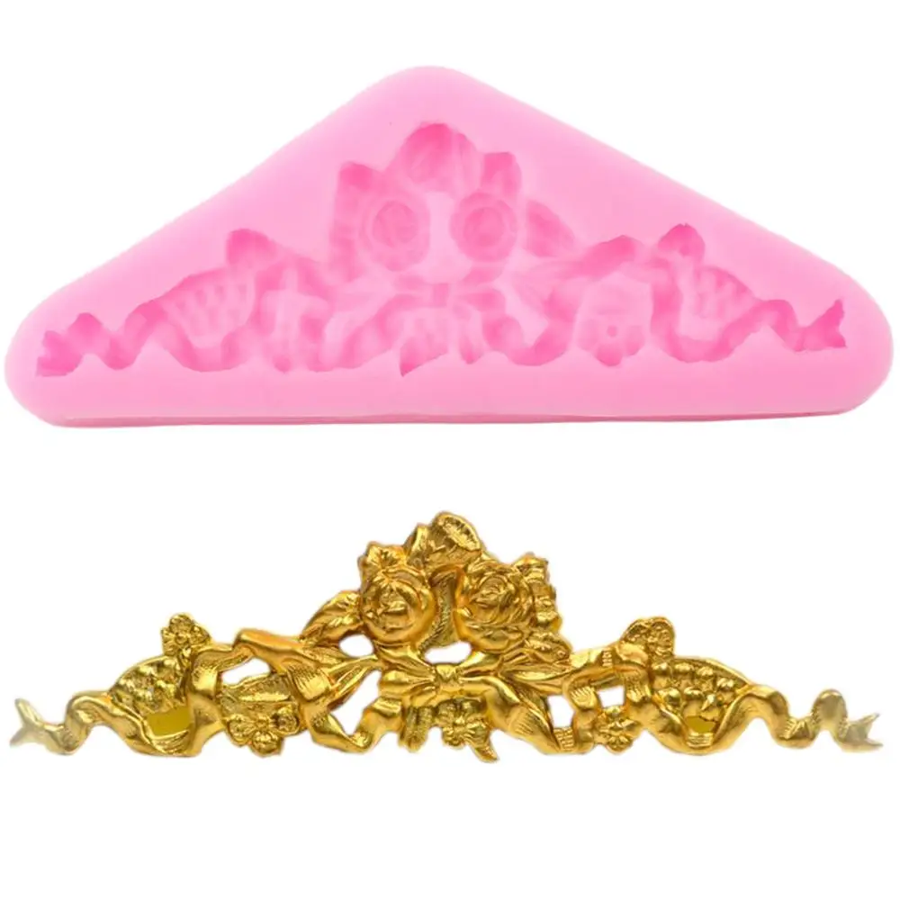 

Rose Flower Ribbon Bows Swag Border Silicone Molds DIY Frame Fondant Cake Decorating Tools Candy Clay Chocolate Gumpaste Moulds
